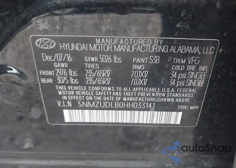 2017 Hyundai Santa Fe Sport 2.4L from USA, damaged, VIN 5NMZUDLB0HH033141